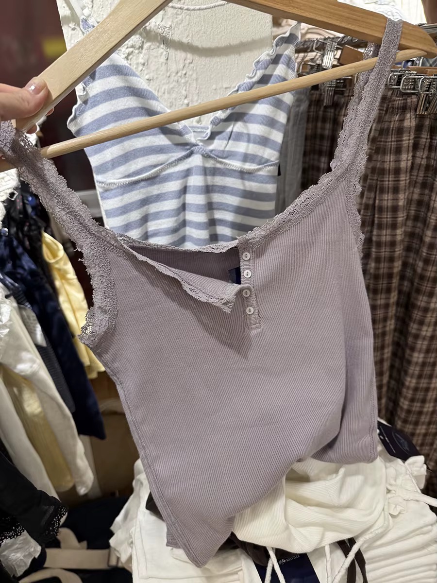 Débardeur côtelé violet en dentelle pour femmes
