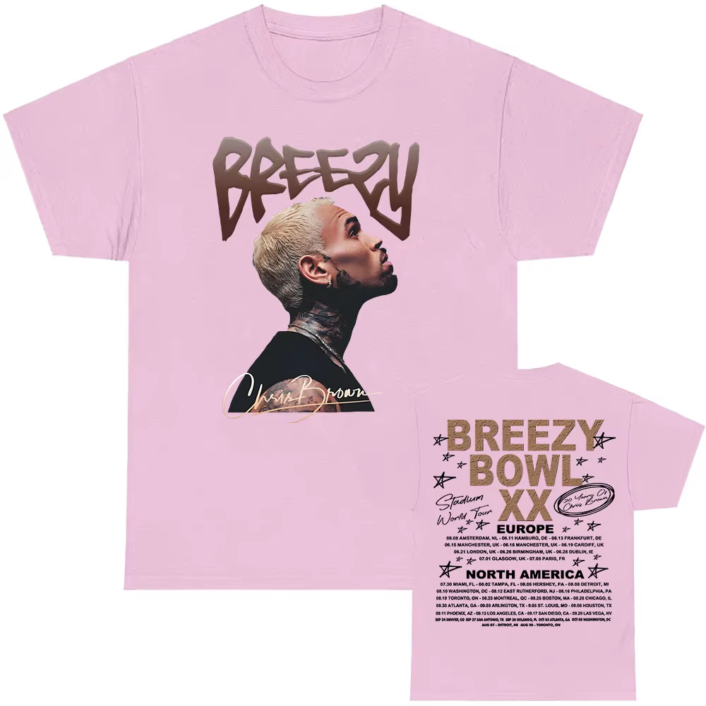 Breezy Bowl XX 2025 T-shirt Chris Brown chanteur graphique t-shirts été à manches courtes homme