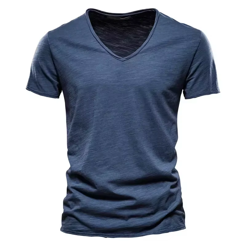 Nouveau T-shirt Homme 2026 à Col V Manches Courtes Couleur Unie – Hauts pour Hommes