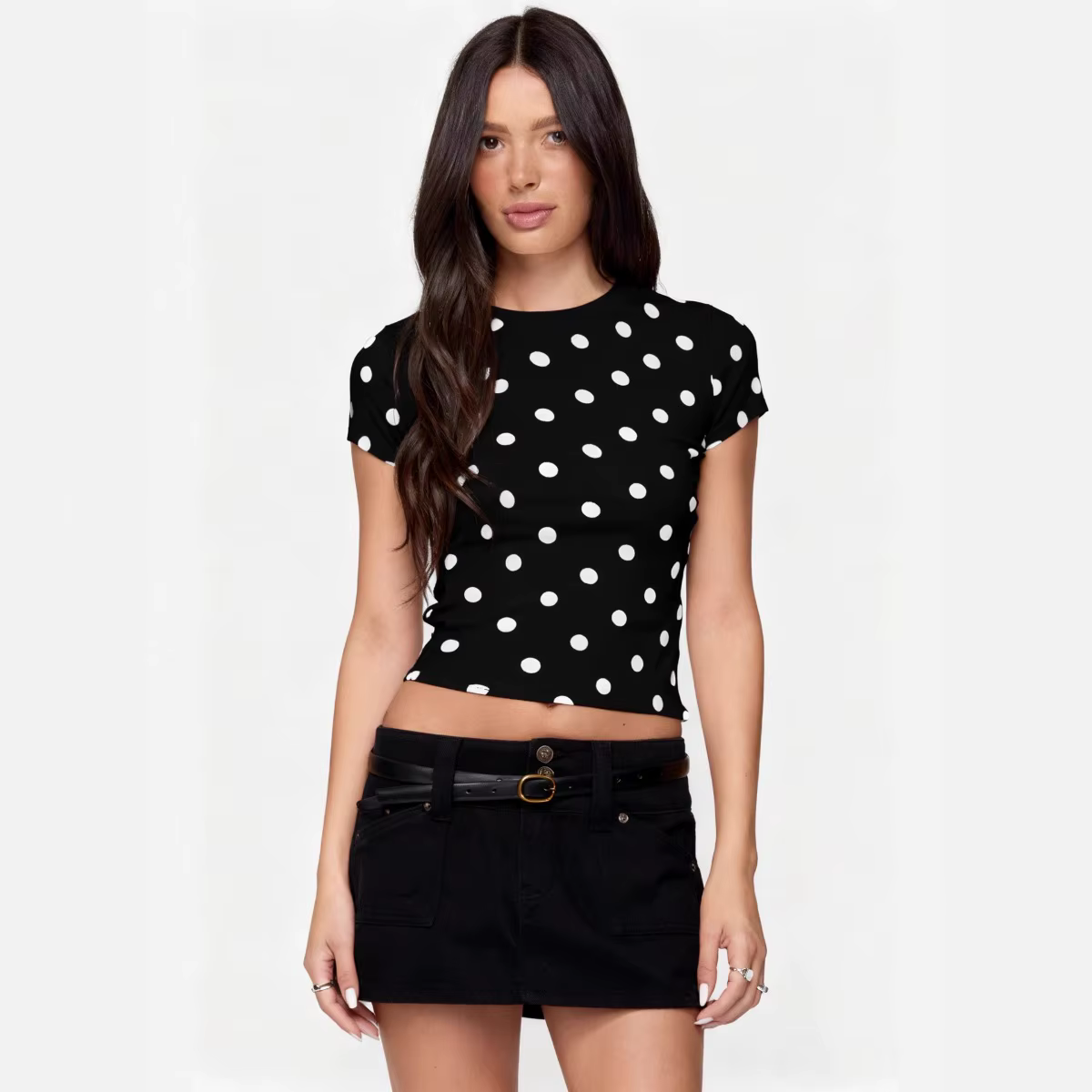 T-shirt vintage à pois à manches courtes