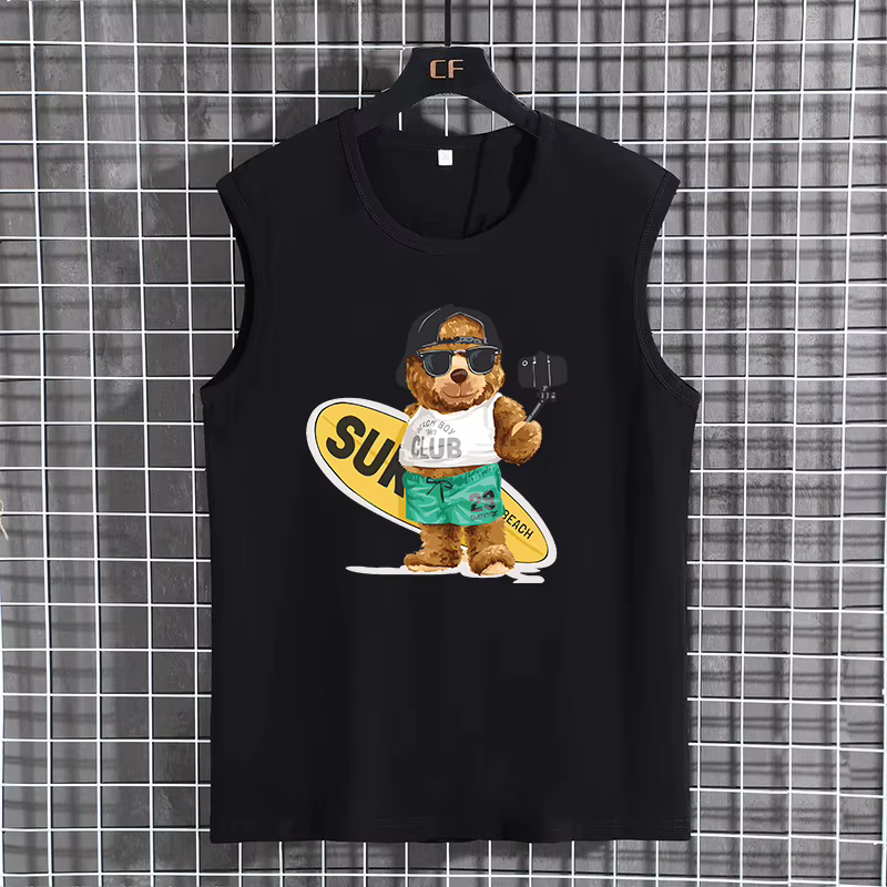 Débardeur pour femmes grandes tailles, 100% coton, sans manches, imprimé, t-shirt décontracté d'été, style streetwear décontracté, haut à manches courtes pour les vacances