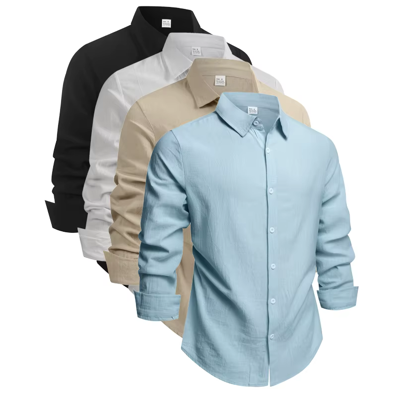 Chemise en coton et lin pour homme, vêtements décontractés pour homme, hauts de qualité supérieure, chemises noires et blanches, chemise à manches longues pour homme, style business