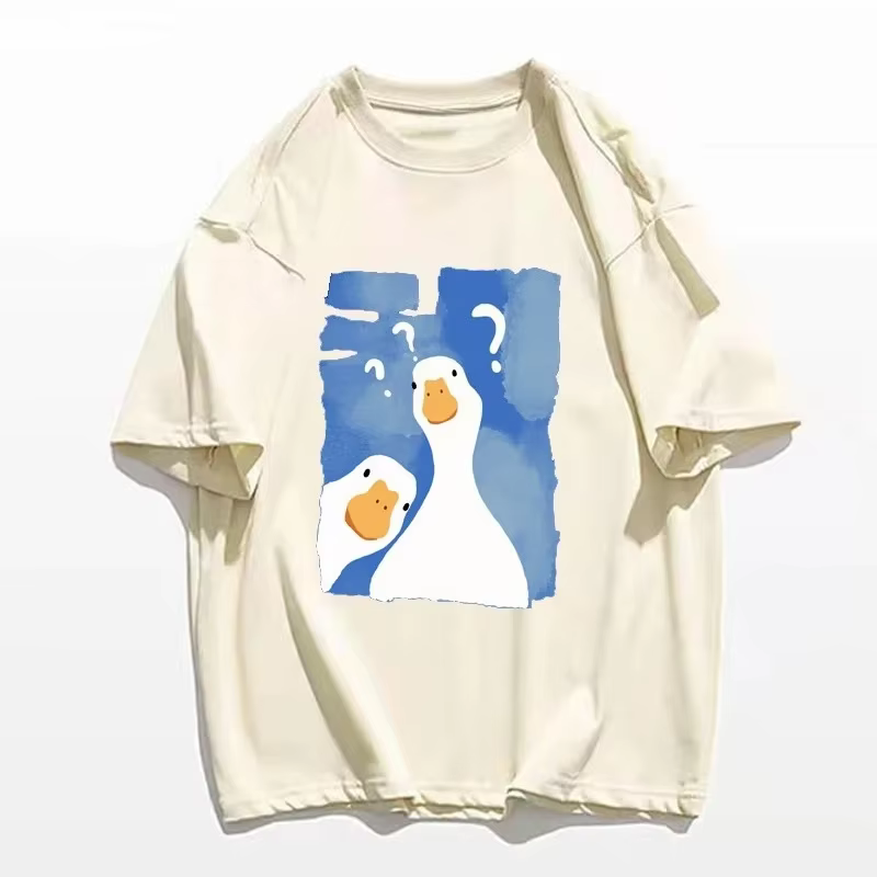 Femme T-Shirt drôle deux canards confus imprimer été mode