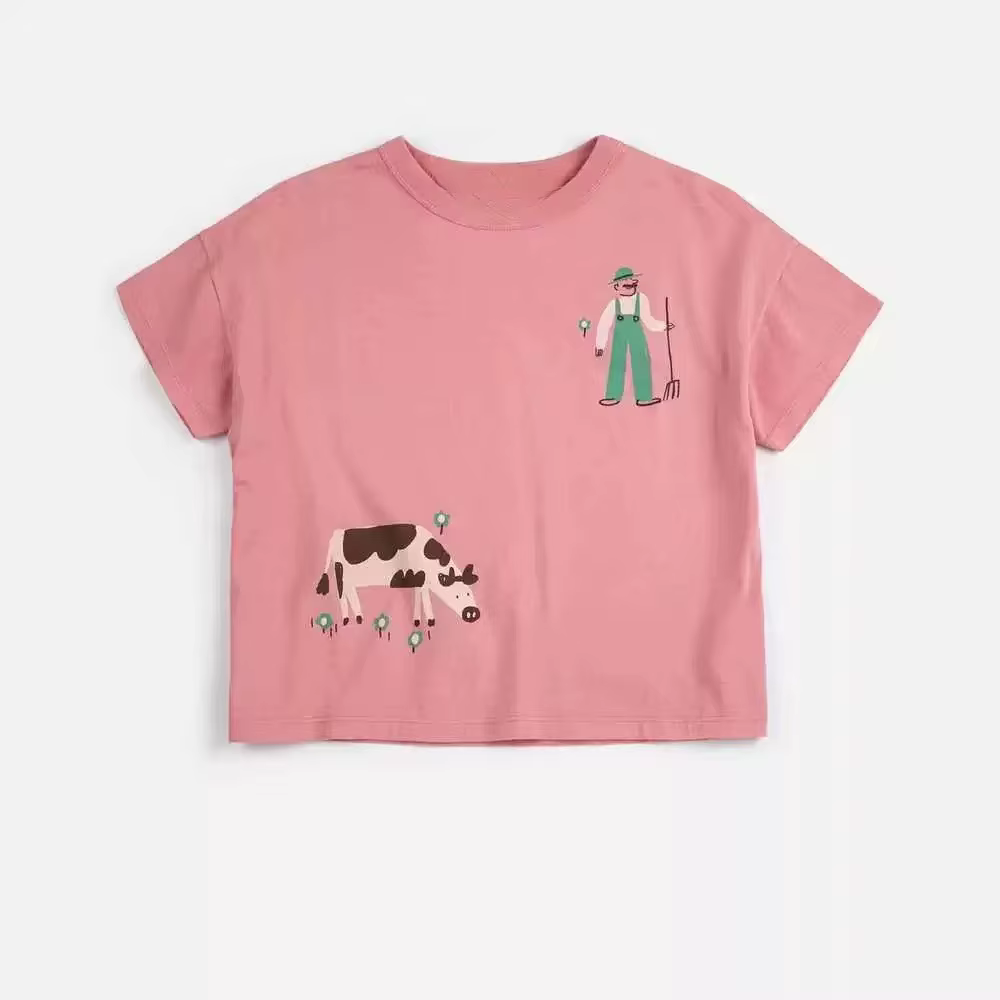 T-shirt pour enfants 2026 Nouvelle Collection Été Blanc Dessin Animé Mode Garçons Manches Courtes Coton Imprimé Filles