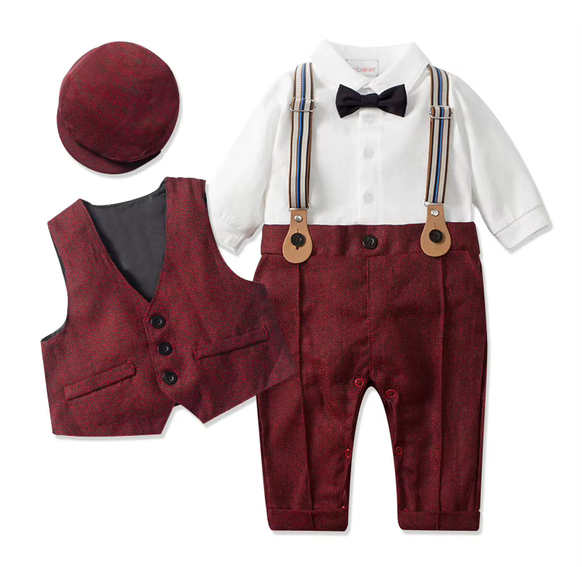Bébé garçons Gentleman tenues costumes vêtements printemps et automne enfants une pièce barboteuses veste chapeau