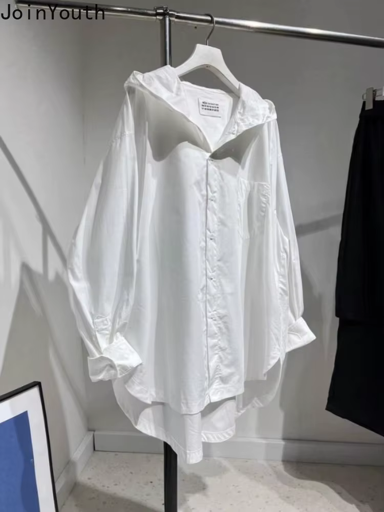 Haut pour femme Blouses surdimensionnées vêtements pour femmes 2025 Blusas Mujer De Moda chemises à capuche à manches longues décontracté mode chemisier blanc