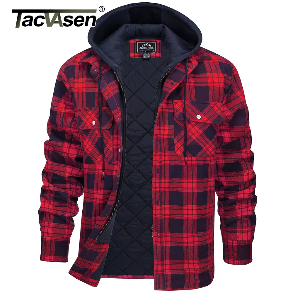 Veste en flanelle pour homme avec capuche amovible
