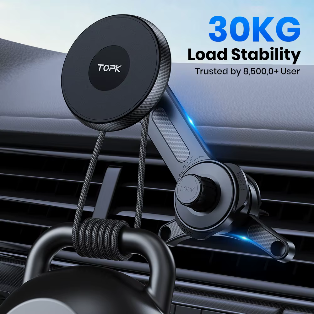 TOPK Premium ForMagsafe Support de téléphone de voiture, bras étendu Support Stable à 3 points, Support à crochet métallique à une seule main pour voiture