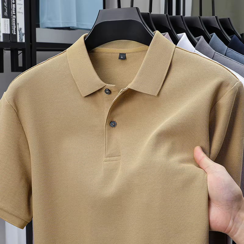 Haut de gamme 100% coton hommes manches courtes polo shirt revers top été nouveau affaires respirant t t