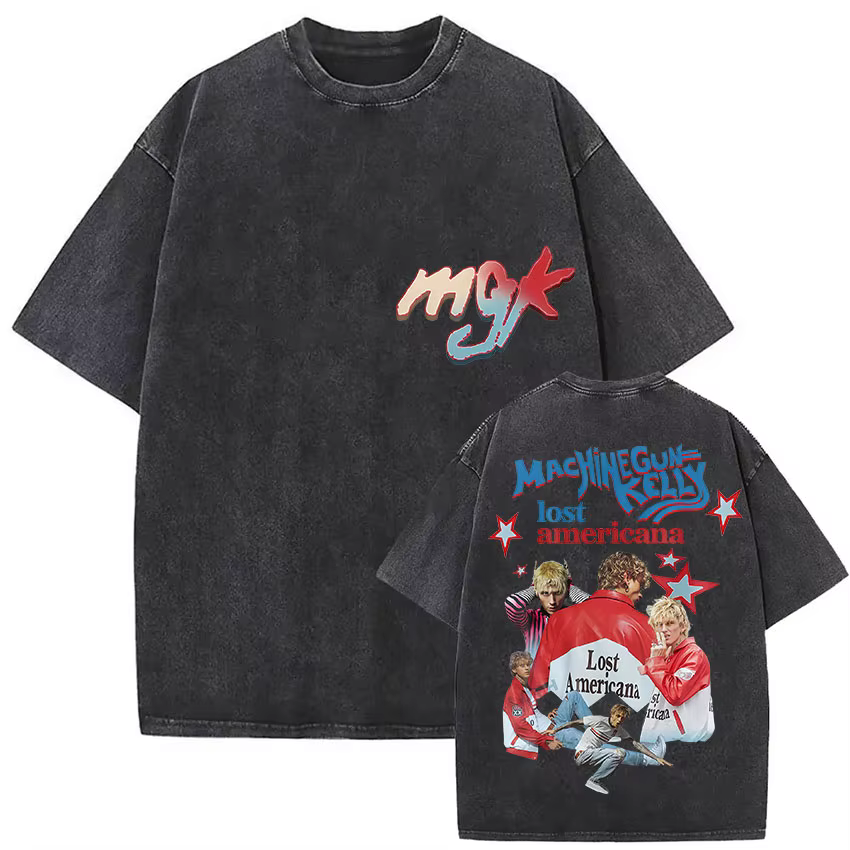 Vintage lavé MGK mitrailleuse Kelly Album 2025 nouveaux t-shirts hommes gothique Hip Hop surdimensionné T-shirt pur
