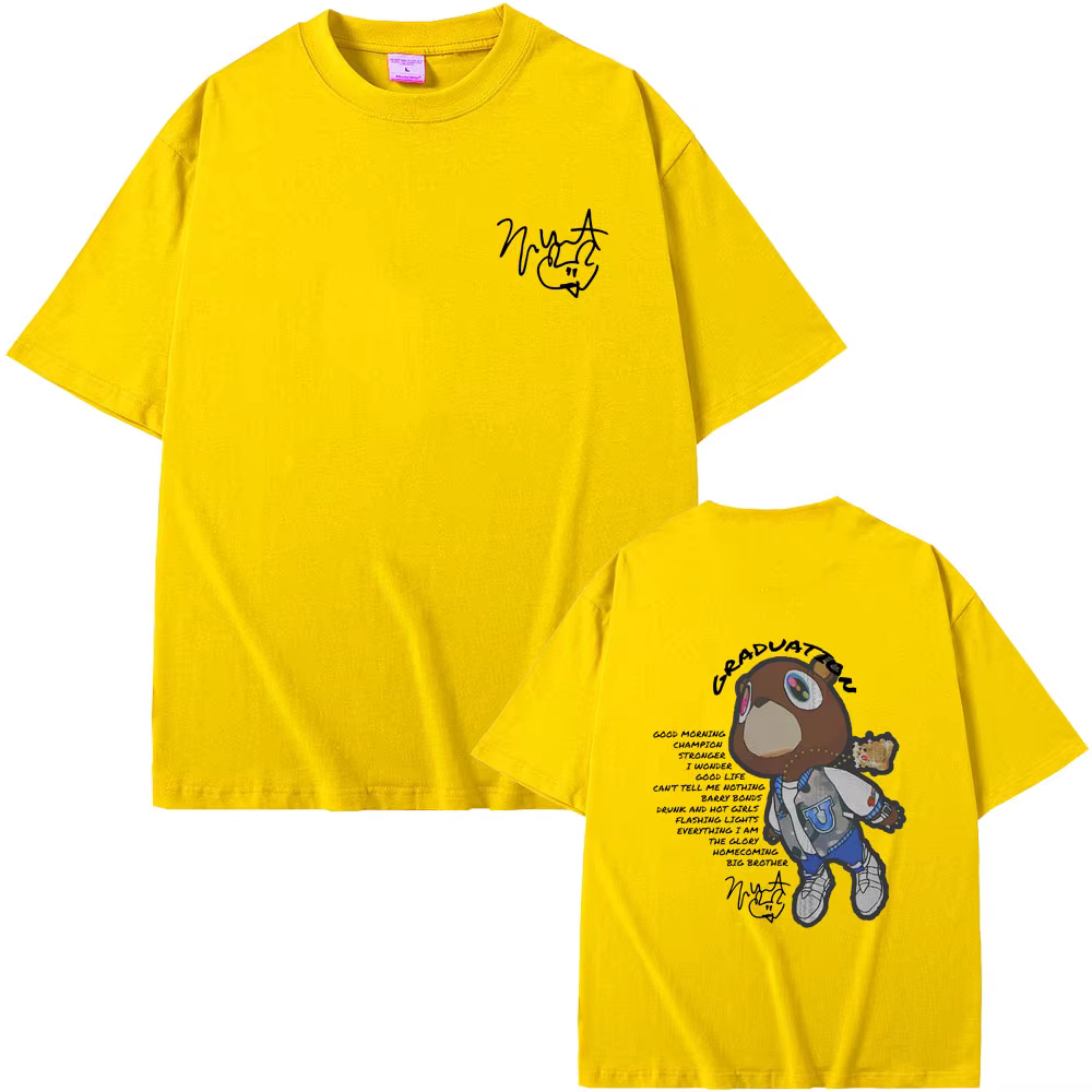 Rappeur Kanye West Graduation Double face graphique T-shirt hommes femmes Hip Hop surdimensionné col rond