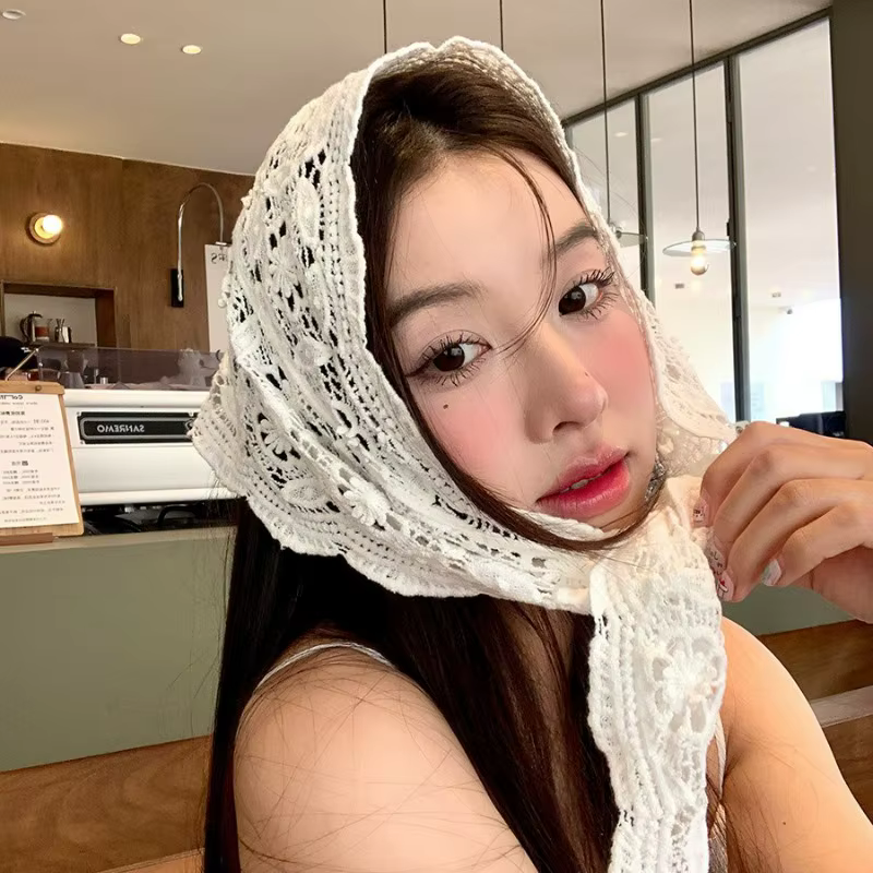 Bandana Crochet fleur Triangle foulard tricoté fleurs taille ceinture femmes Lolita Style coréen écharpe bandeau cheveux accessoires