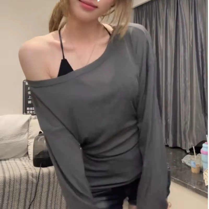 Nouveau T-shirt long sexy transparent à manches longues pour femme
