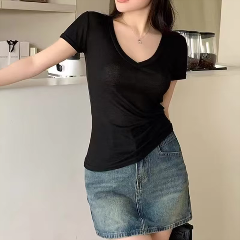 T-shirt à manches courtes transparent pour femme