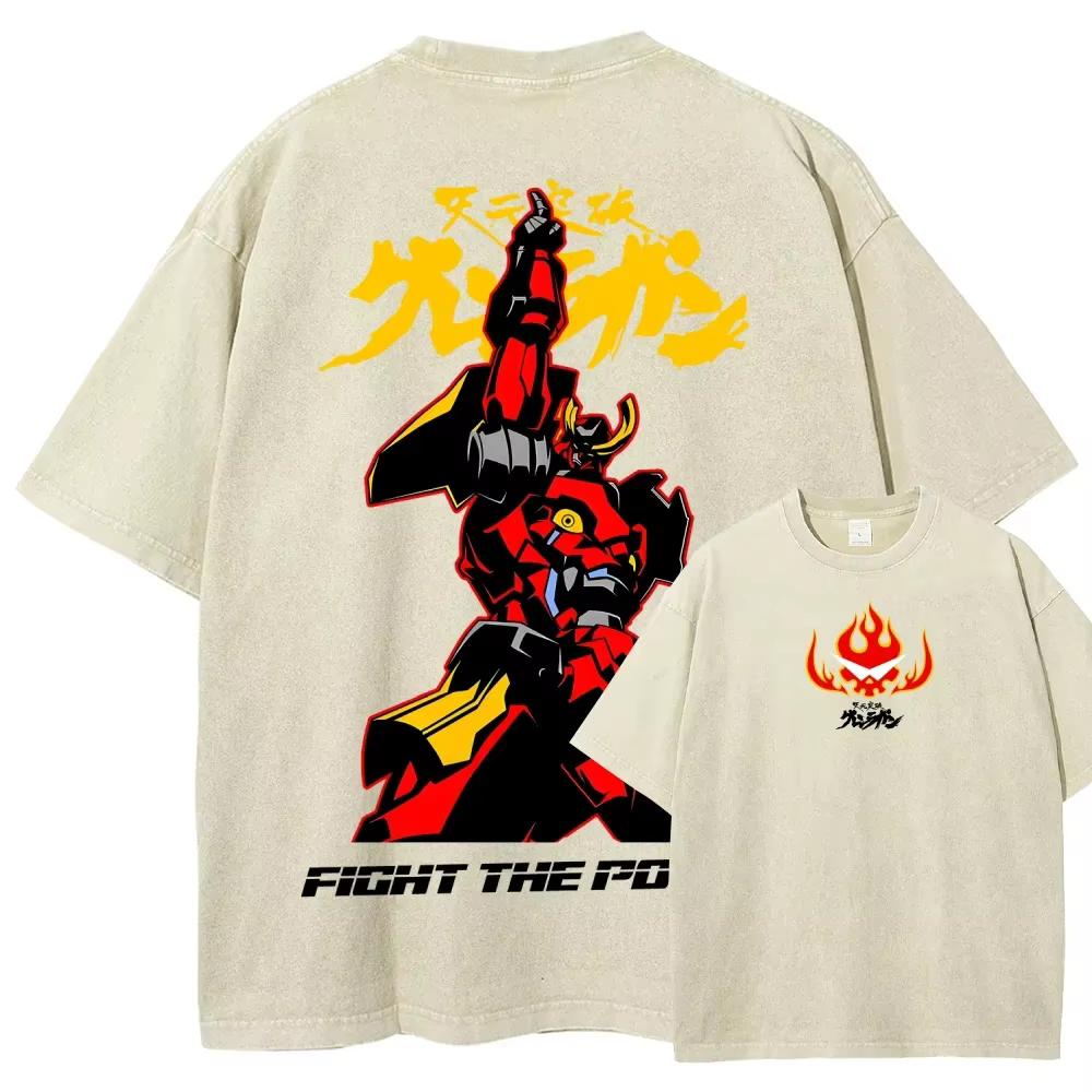 Tengen Toppa Gurren Lagann Simon T-shirt graphique Manga imprimé Vintage lavé surdimensionné