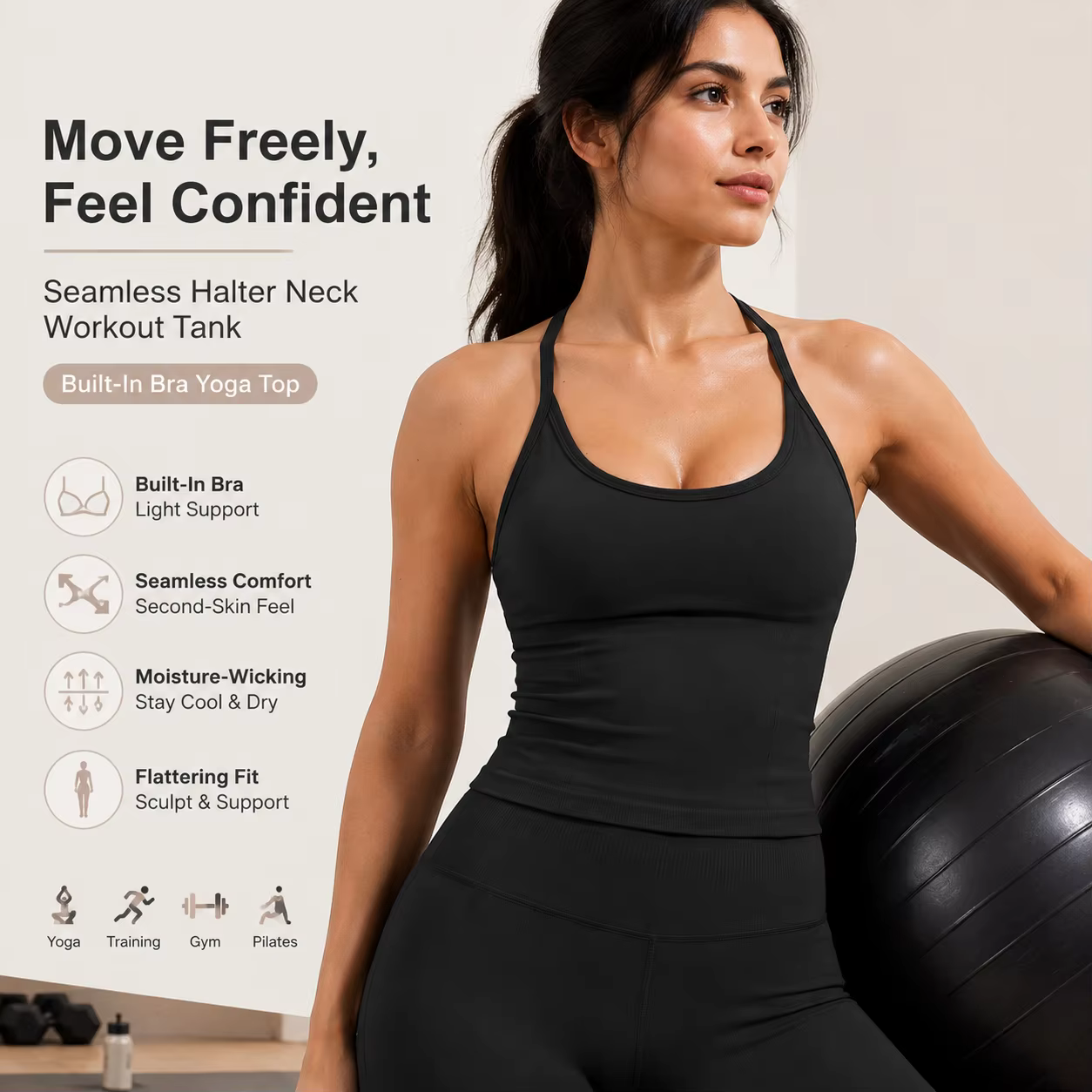 Débardeur de yoga de luxe 2-en-1 avec soutien-gorge intégré pour femme – Haut d'entraînement premium sans coutures