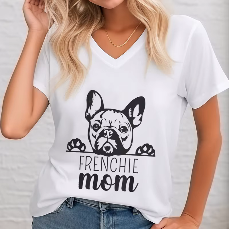 T-shirt graphique à col en V pour femme