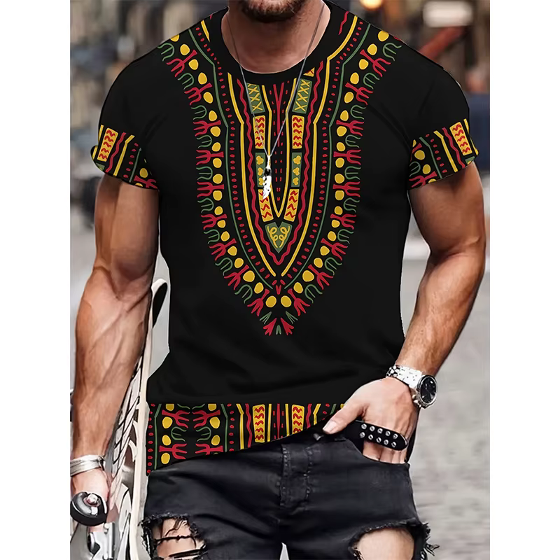 T-Shirt à motif ethnique africain pour hommes