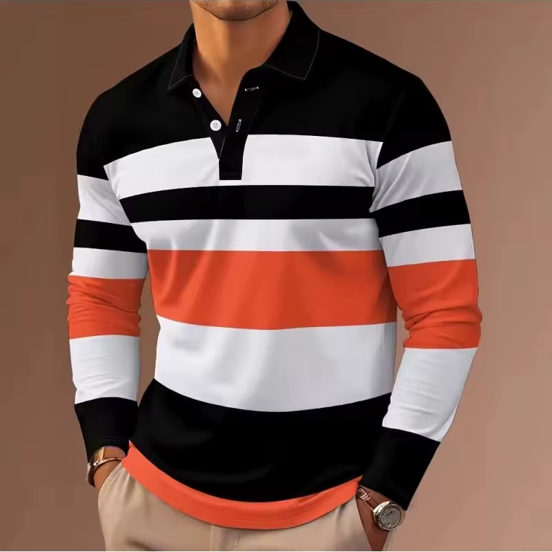 Polo à manches longues rayé multicolore pour homme