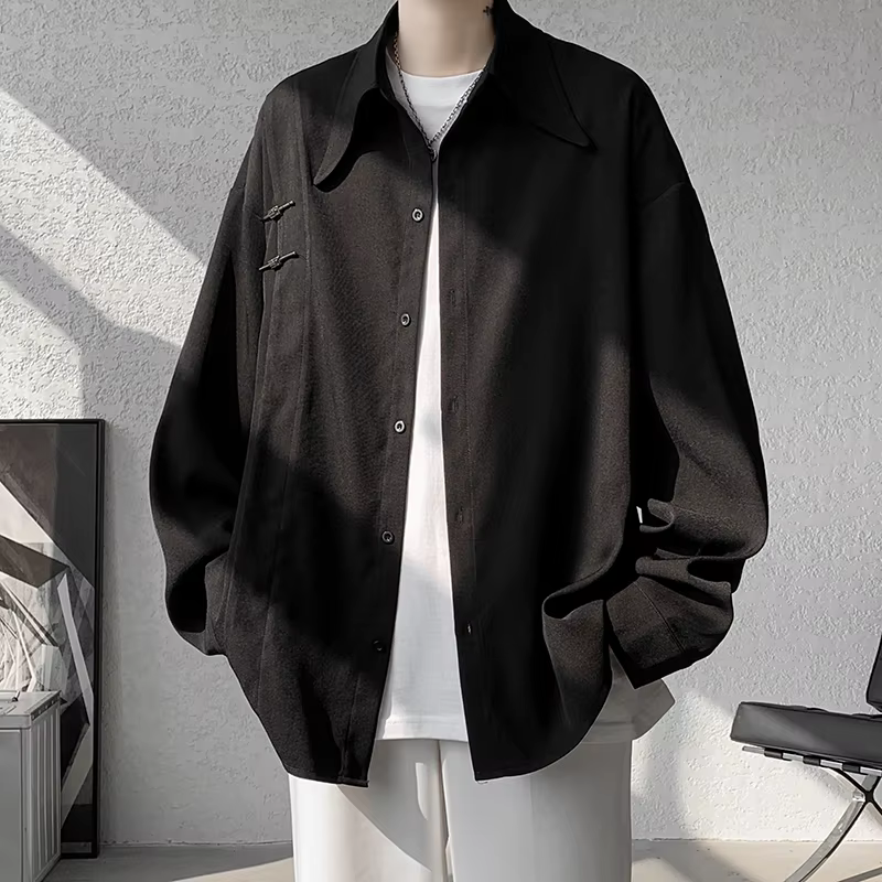 Chemises à manches longues monochromes pour hommes, chemisier surdimensionné décontracté, mode masculine, vêtements simples, grande taille, 5XL-M, printemps, été, haute qualité, 2024