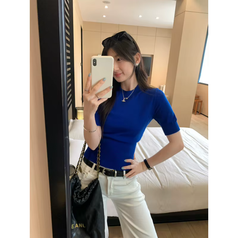 Pull tricoté pour femme à manches mi-longues