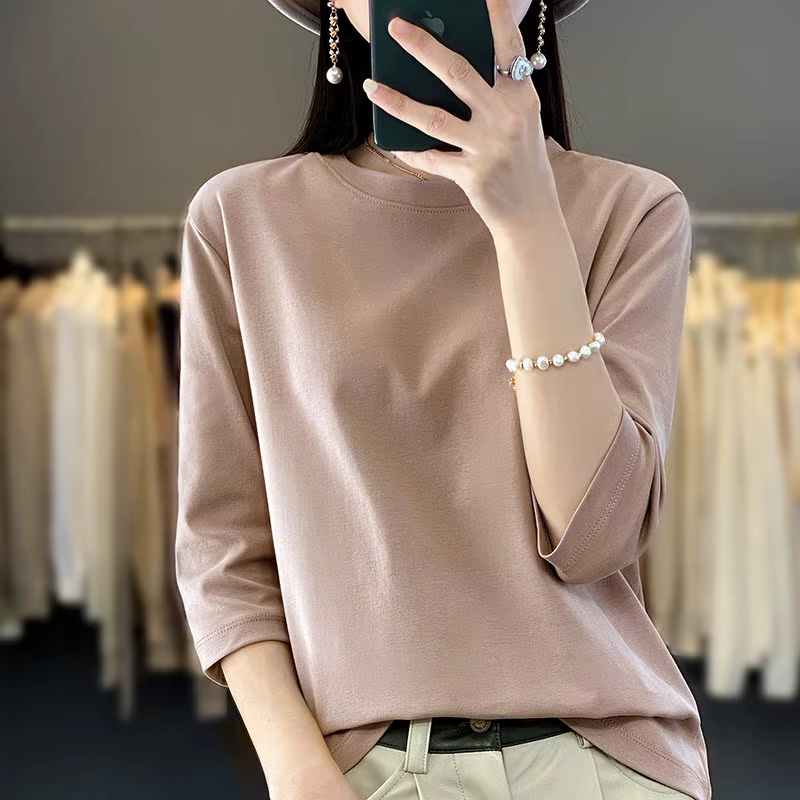 T-shirt 100 % coton à manches trois-quarts pour femme