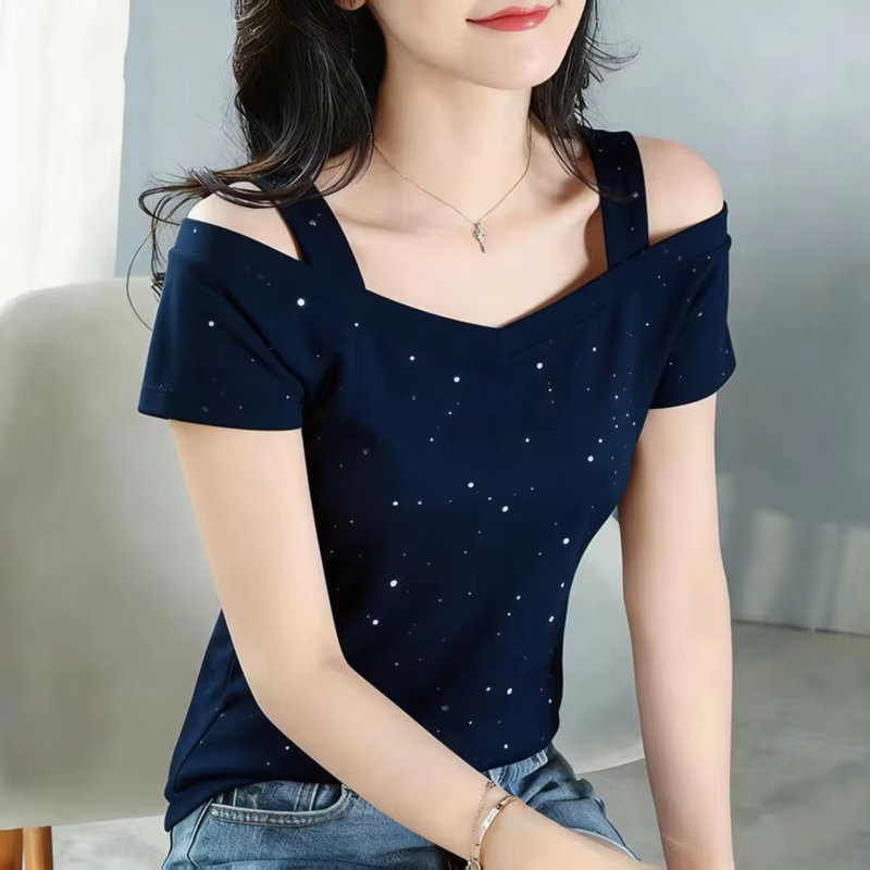 T-shirt violet pour femme à épaules dénudées