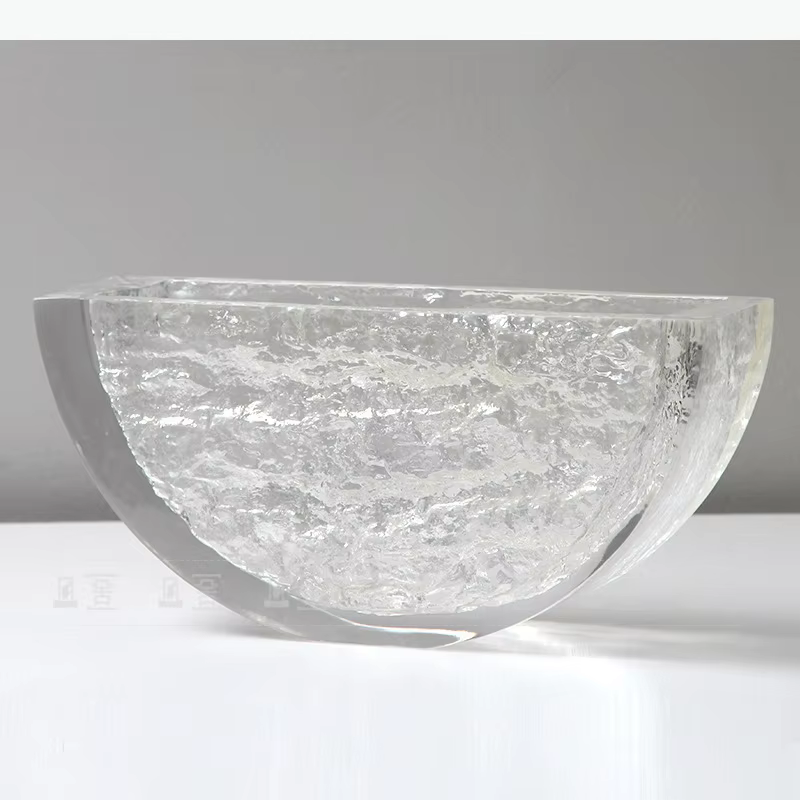 Vase transparent semi-circulaire à texture glacée, pots à fleurs, décoration de bureau, arrangement de fleurs, vases floraux, décoration esthétique de la pièce