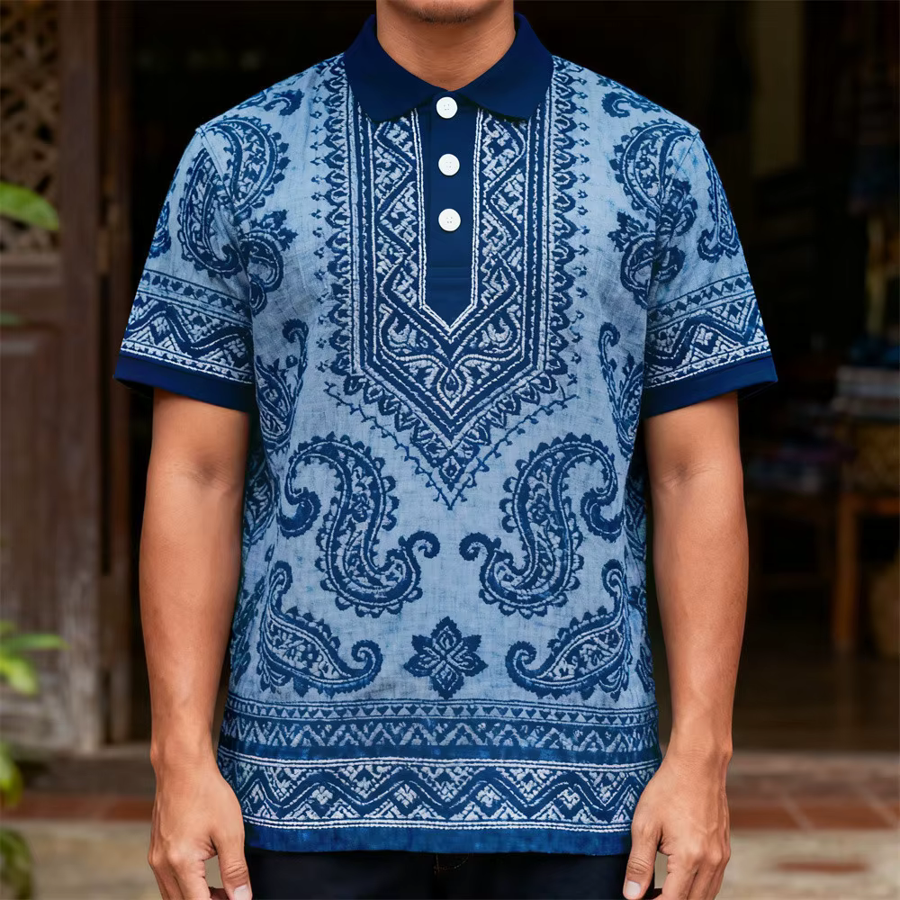 Polo pour homme à imprimé paisley rétro