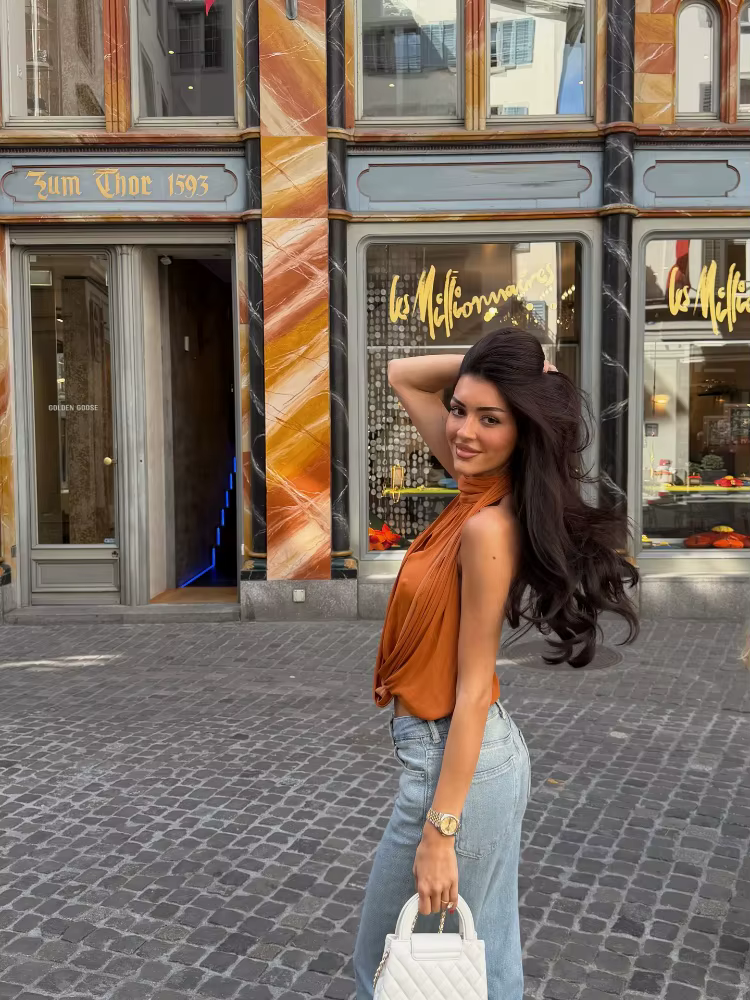 Haut orange sexy à col halter pour femme