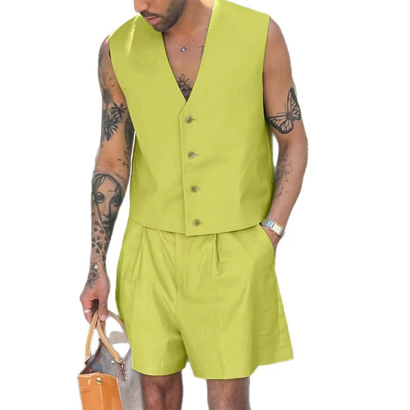 Nouvel ensemble décontracté été 2026 pour homme : gilet sans manches col en V et short large