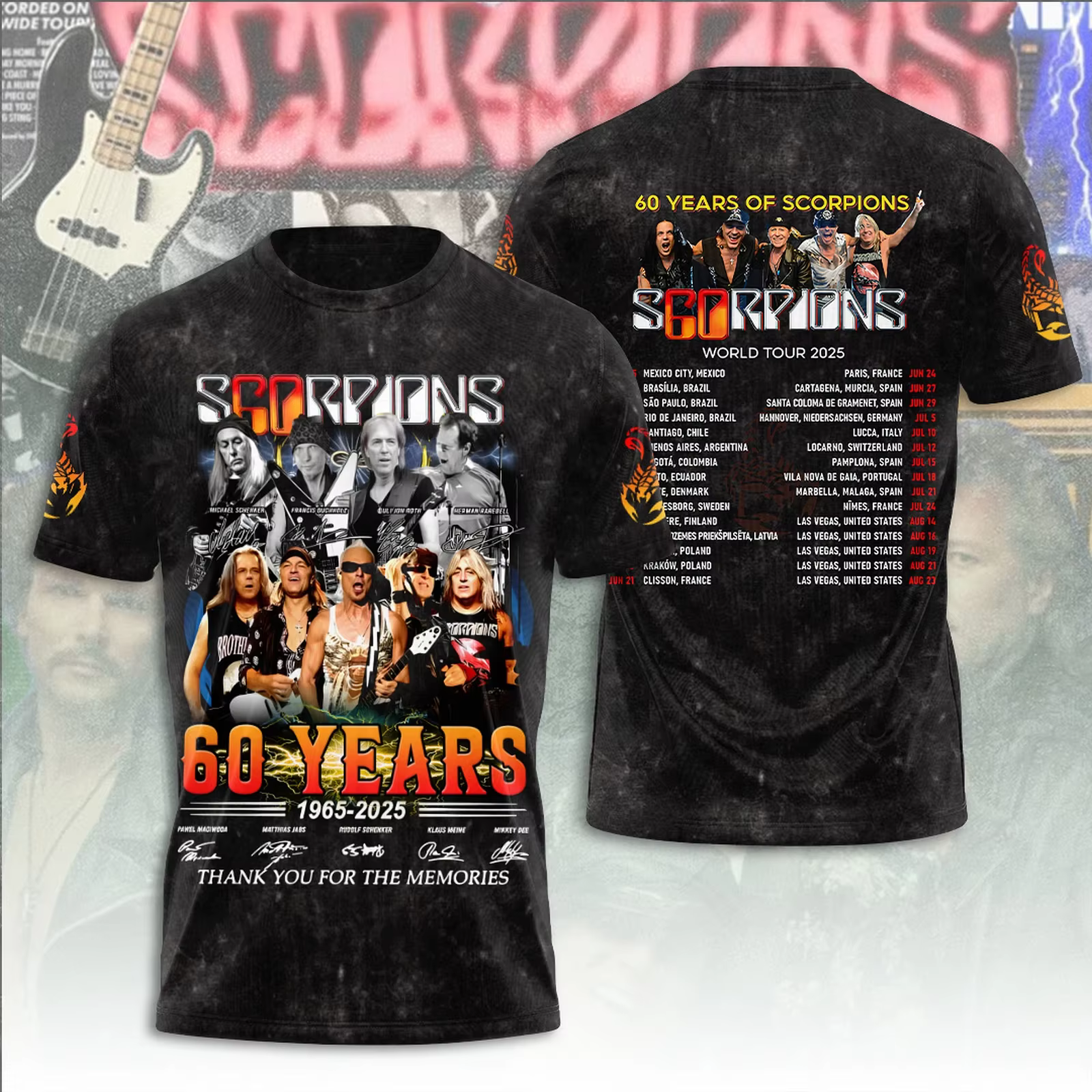 2026 Rock Scorpions Band 2025 Tour T-shirt imprimé en 3D hommes femmes mode Hip Hop