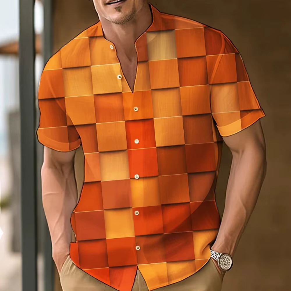 Chemise imprimée à carreaux 3D pour hommes