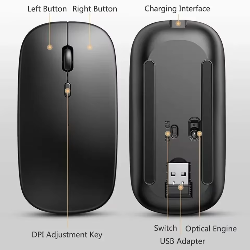 Souris de jeu sans fil, Compatible Bluetooth (Dual Mode: BT + 2.4Ghz), ergonomique et Rechargeable, pour PC/ordinateur portable/Macbook 
