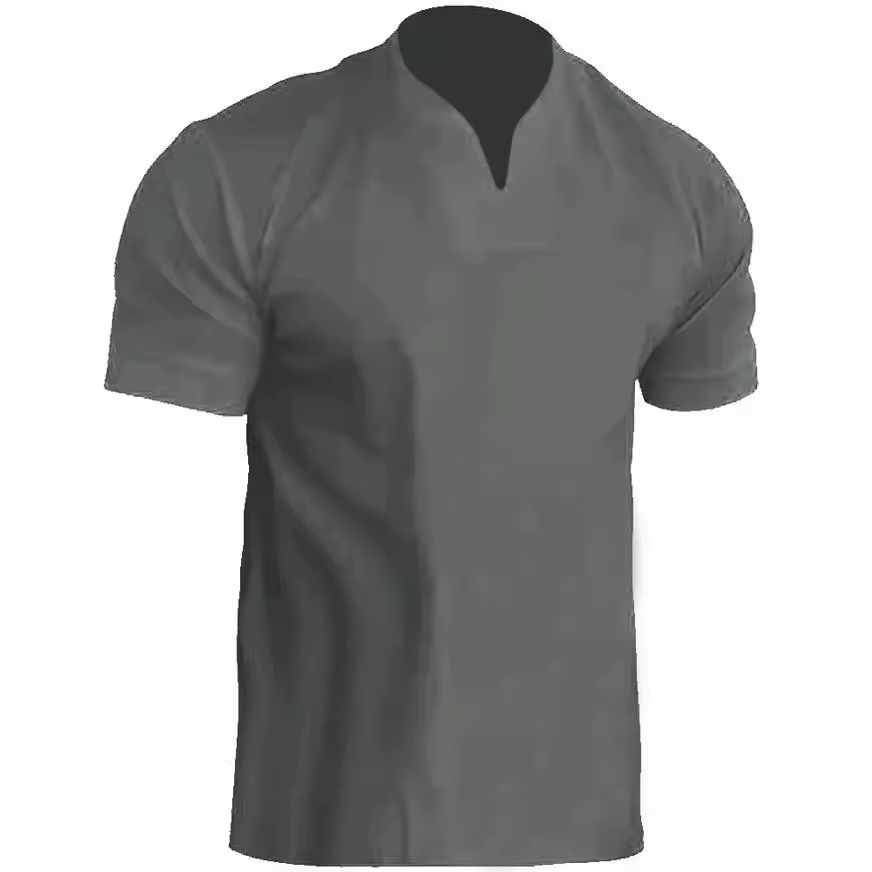 T-shirt homme 2026 décontracté fitness sport coton élastique avec poche manches courtes été col en V vêtements pour hommes