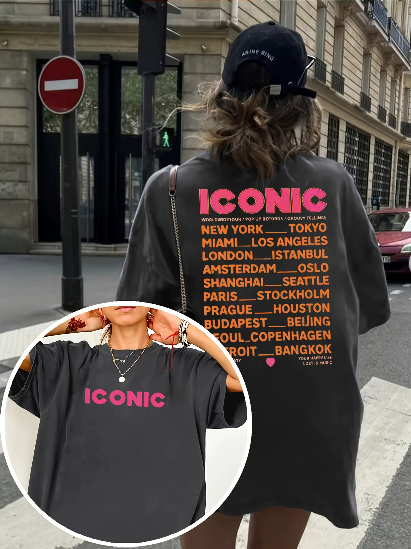 T-shirt imprimé Iconic World Tour à manches courtes et col rond