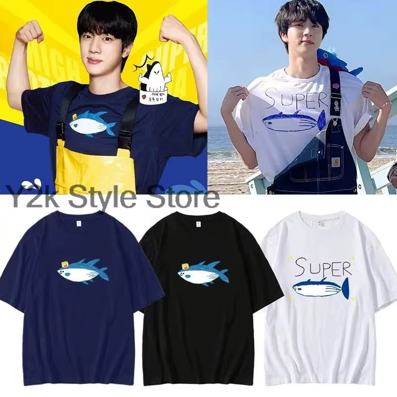 Drôle Jin Super thon poisson mignon t-shirts mode hommes et femmes vêtements Harajuku unisexe couverture en coton Y2K graphique t-shirts cadeau de jour