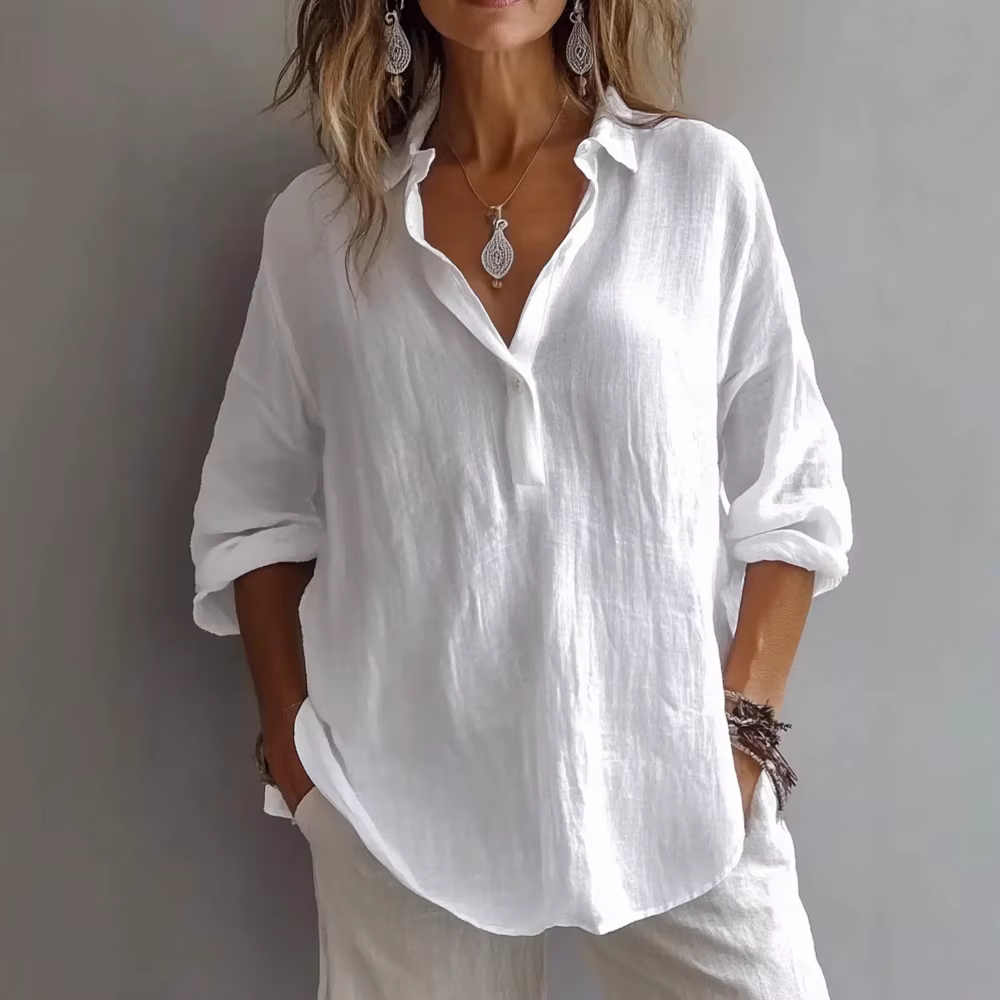 Chemise blanche en mélange de lin pour femmes