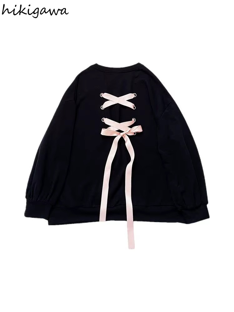 Sweat-shirt à manches longues et col rond pour femme