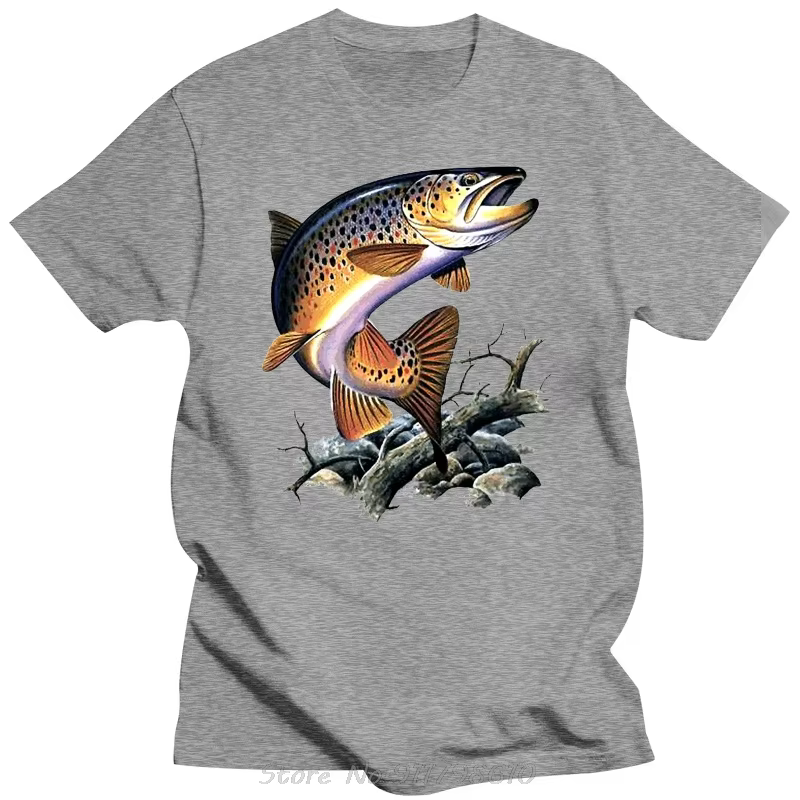 T-shirt de pêche à la truite marron unisexe
