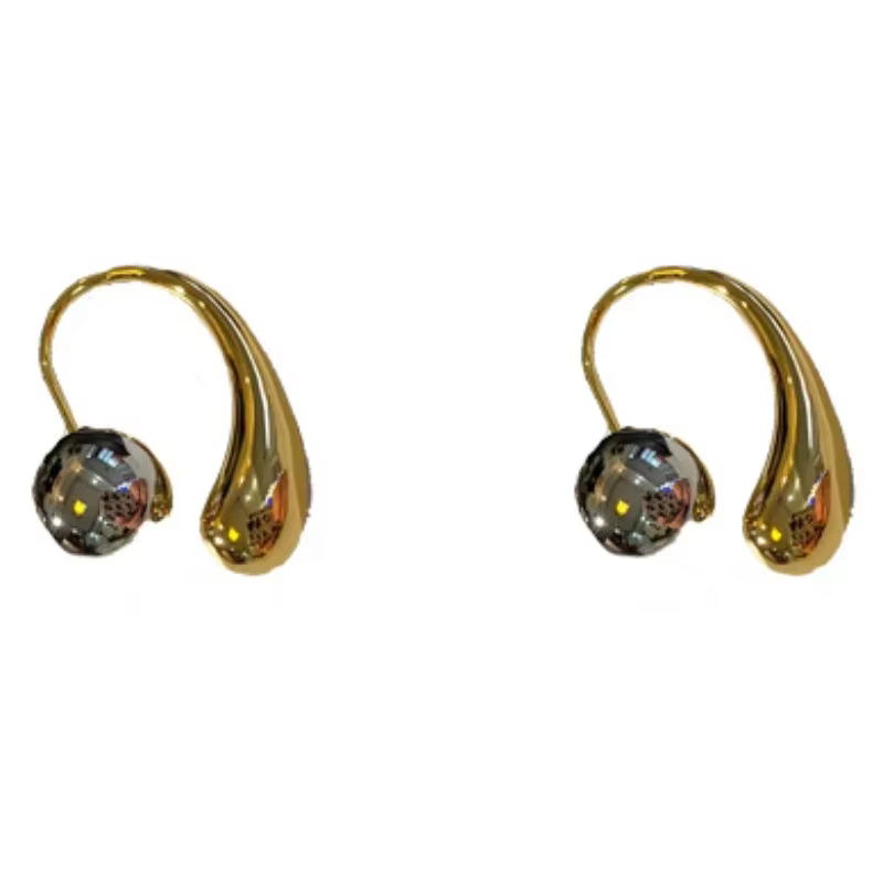 Boucles d'oreilles en forme de larme de perles rondes métalliques pour femmes