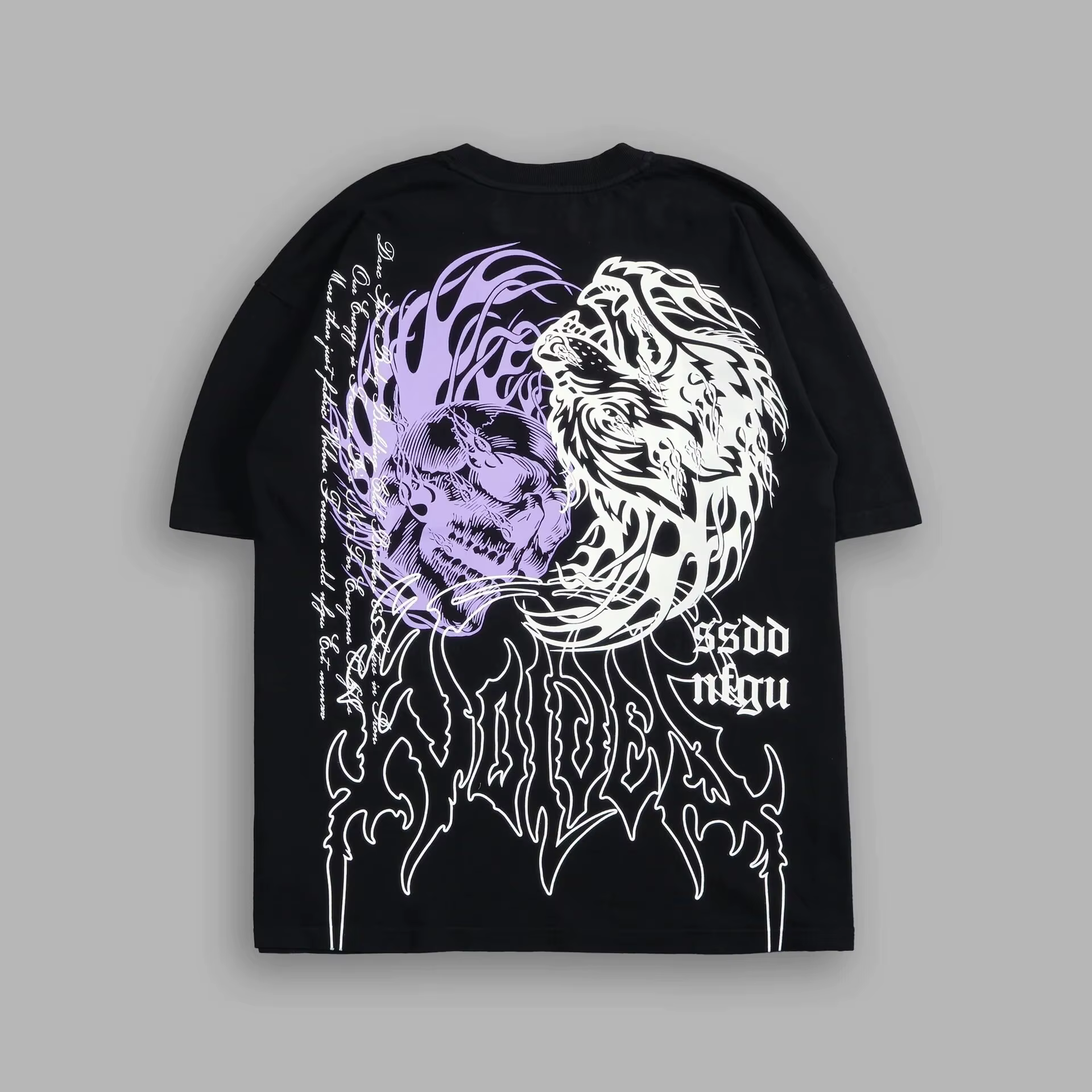 T-shirt en coton à col rond imprimé à motif tête de loup