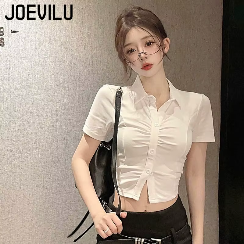 Polo Sexy pour femmes, T-Shirt à manches courtes à revers boutonné