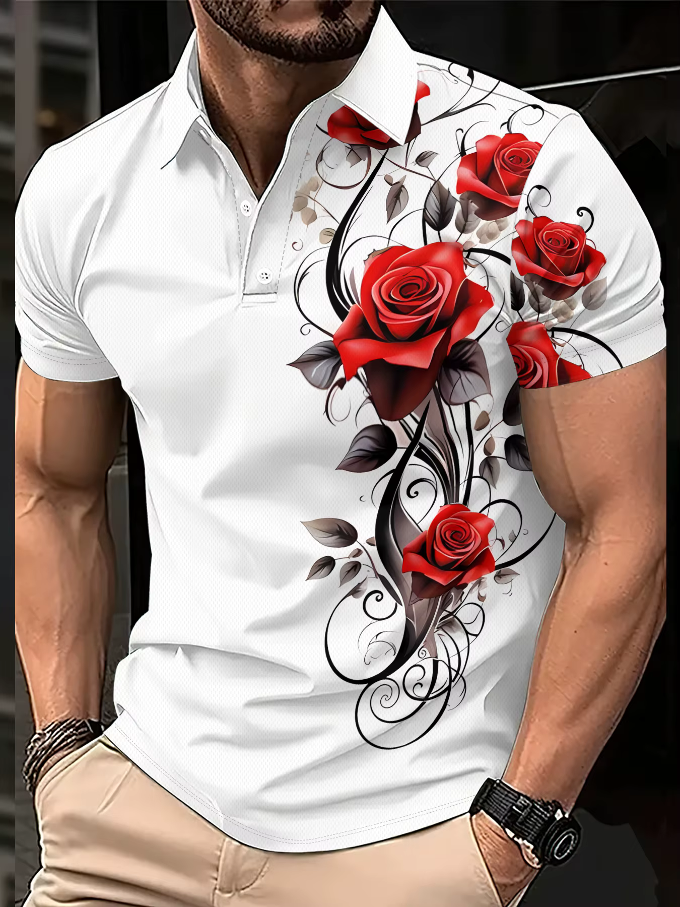 Polo homme été 2026 avec imprimé floral rose