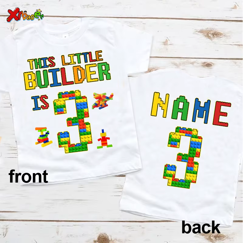 Nom personnalisé chemise d'anniversaire garçon t-shirt enfant en bas âge bébé enfants vêtements blocs de construction