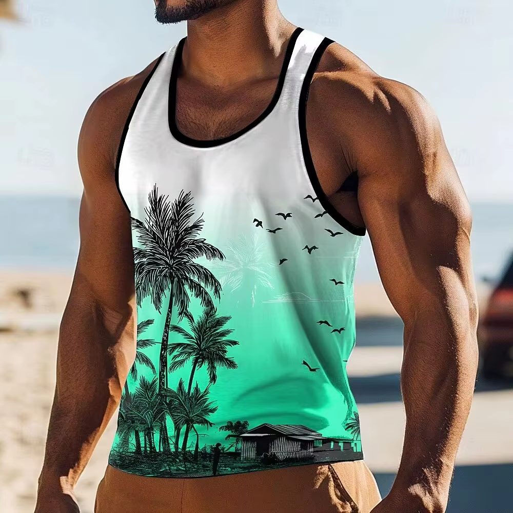 Débardeur pour homme, motif cocotier 3D amusant