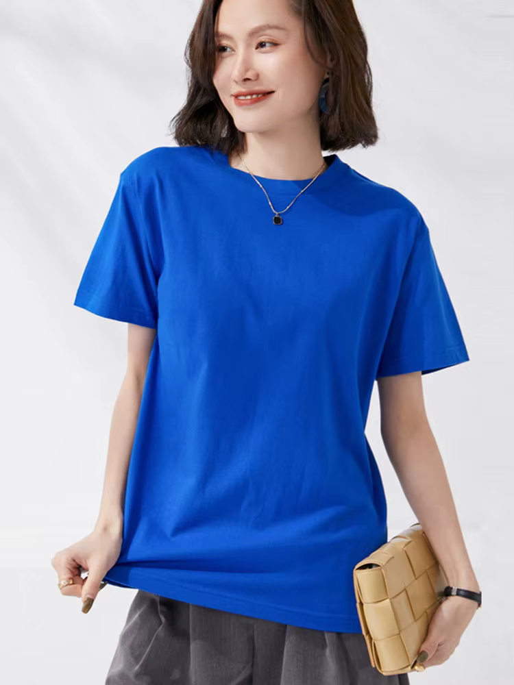 T-shirts femmes 2025 été à manches courtes coton solide décontracté
