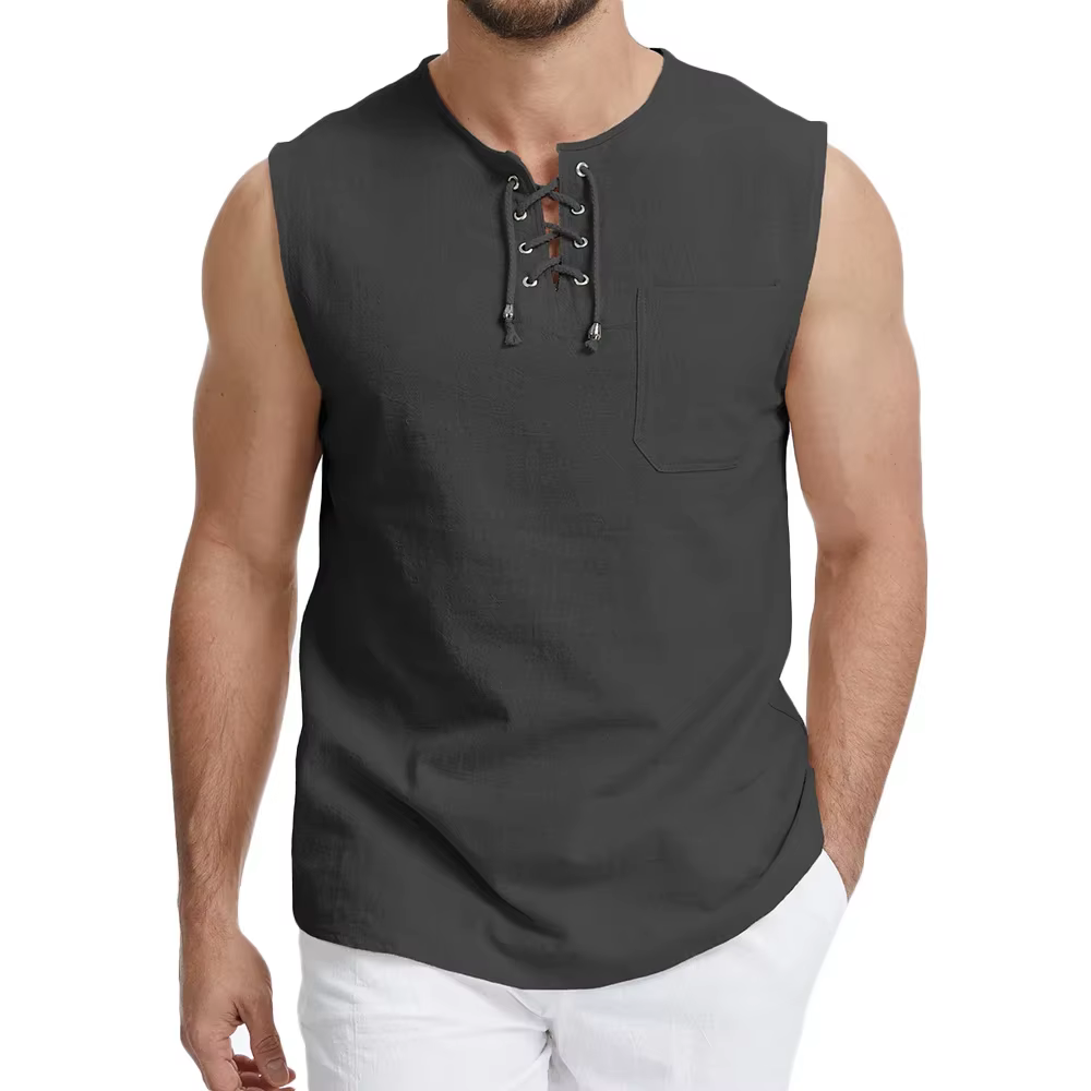 Chemise sans manches vintage à lacets pour homme