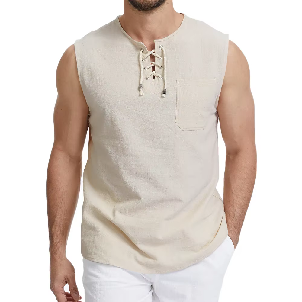 Chemise sans manches vintage à lacets pour homme