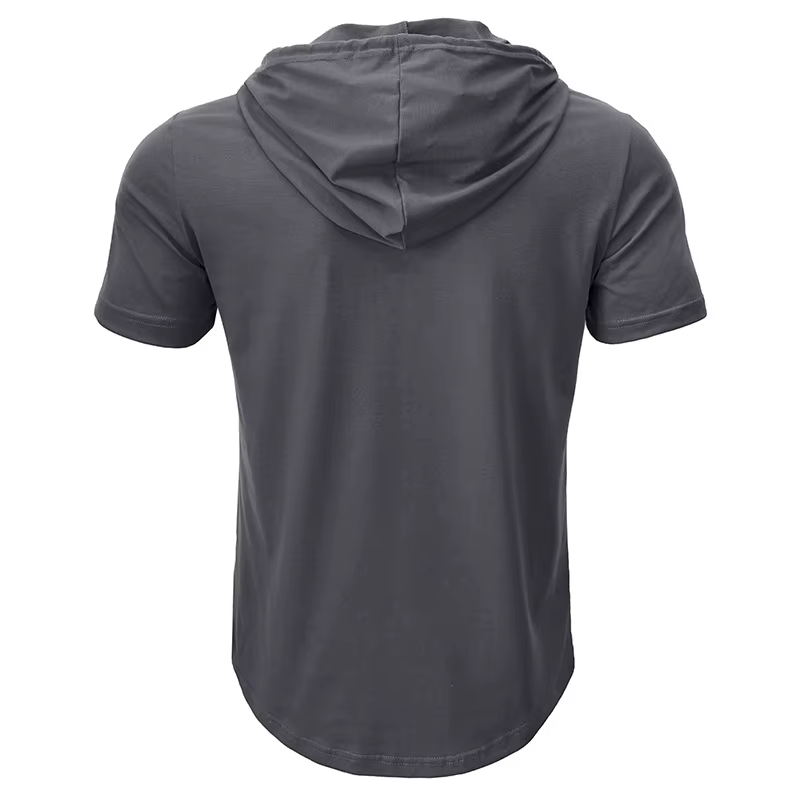 T-shirts à manches courtes pour hommes pour le sport et le fitness chemise Henley de style américain haut à capuche